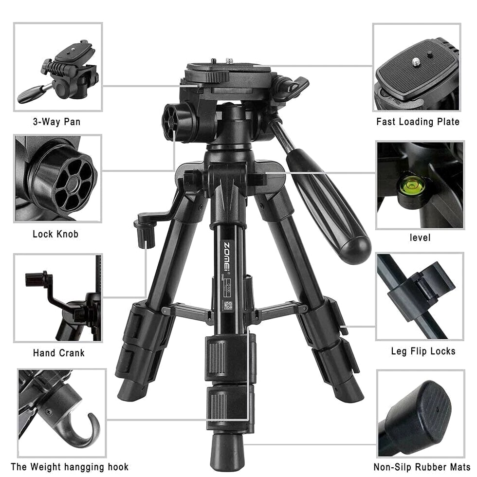 ZOMEI Q100 Mini 20" Portable Tripod Tabletop Stand Holder For DSLR Camera Phone
