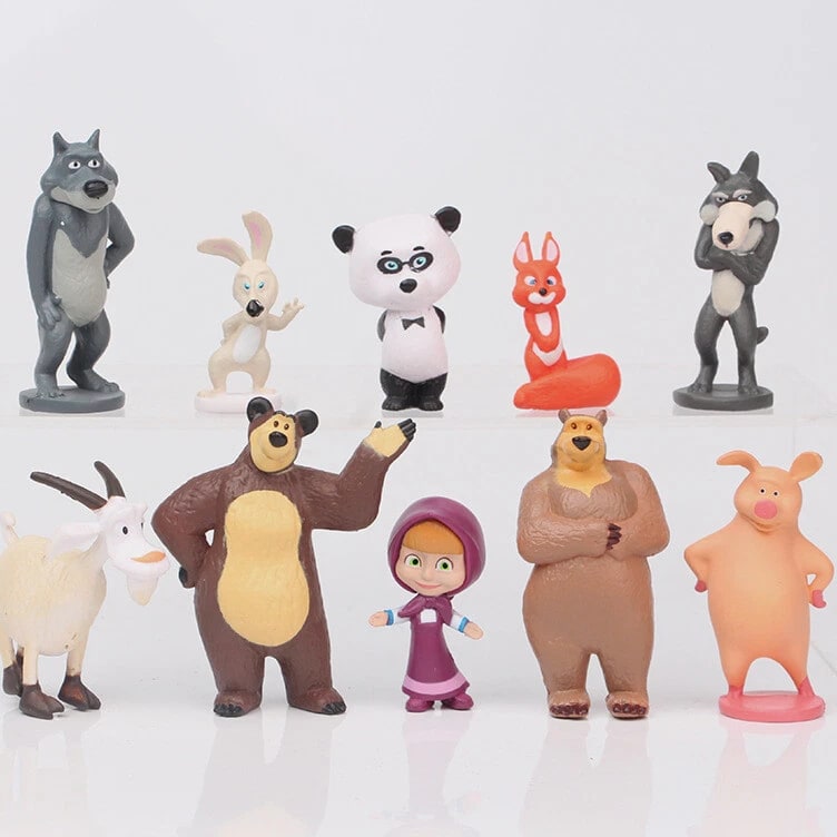 10 PCS Masha and The Bear Action Figures Set Party Toys Dolls Gift Cake Toppers
