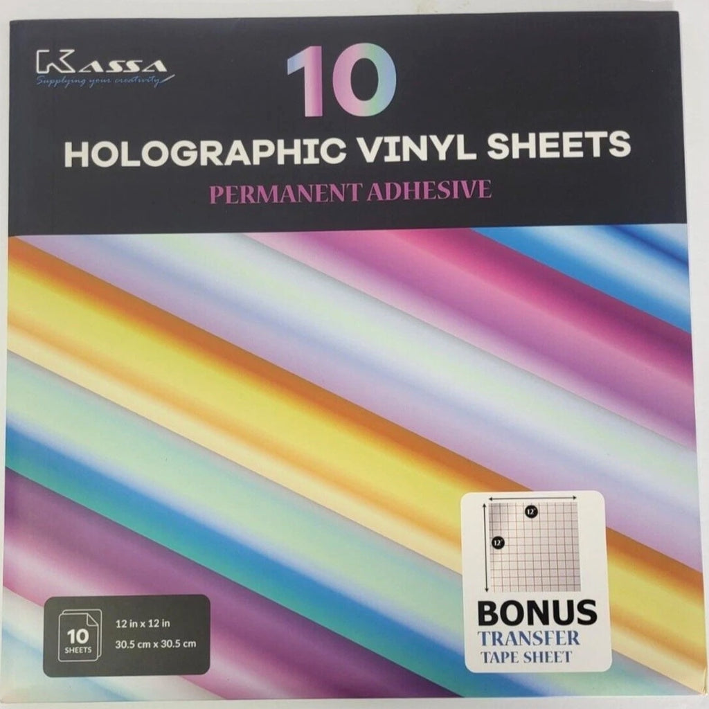 Kassa Holographic Vinyl Sheets 10 Pack Different Colors Permanent Adhesive 12X12