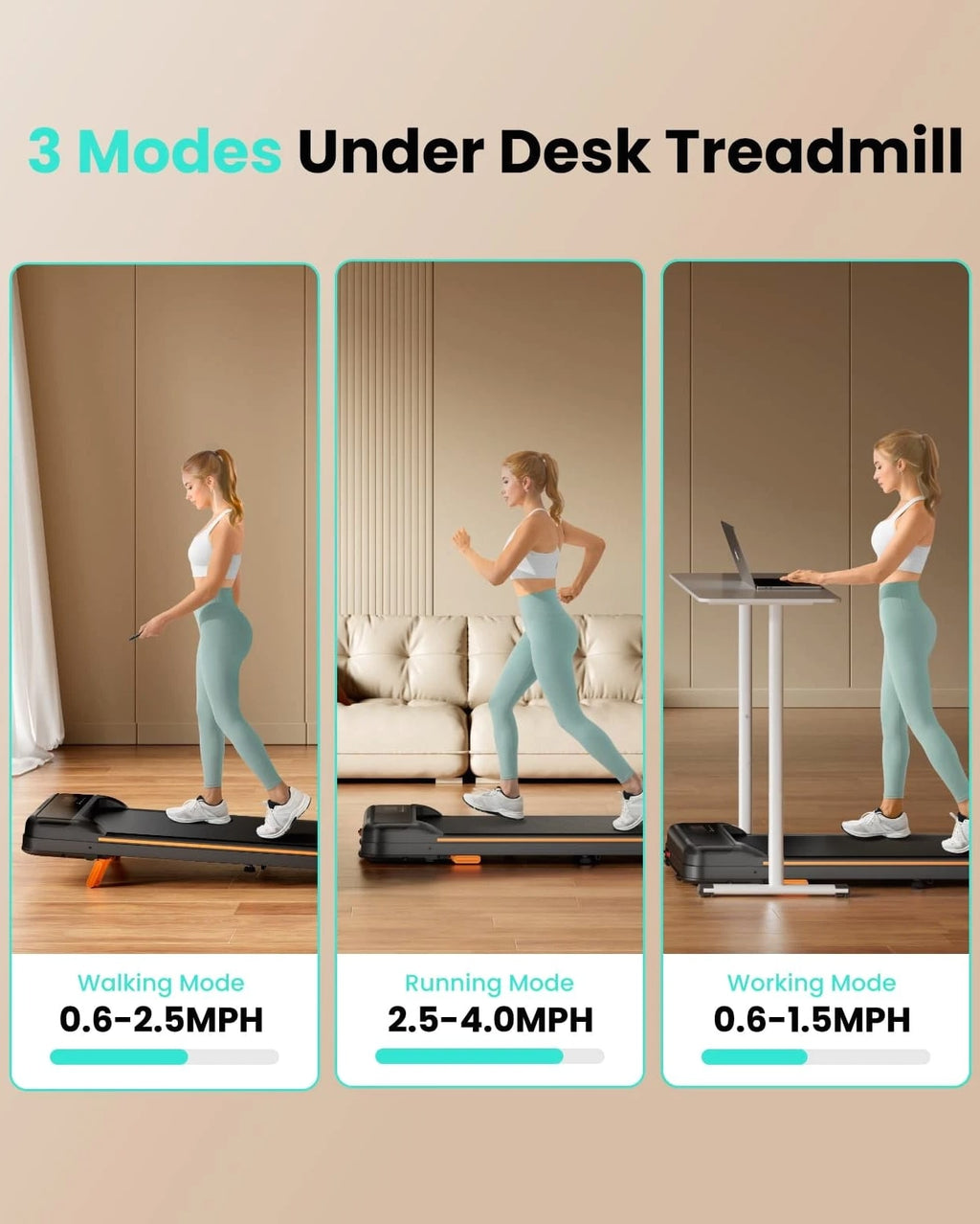 Abonow Portable Walking Pad Treadmill, Under Desk Incline, Home Office 0.5-4.0MP