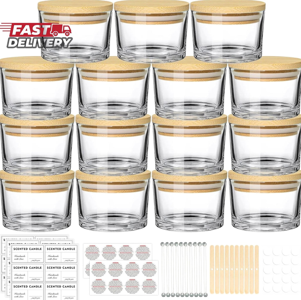 4 Oz Clear Candle Jars (15 Pack) - Small Wide Mouth Glass Jars with Bamboo Lids