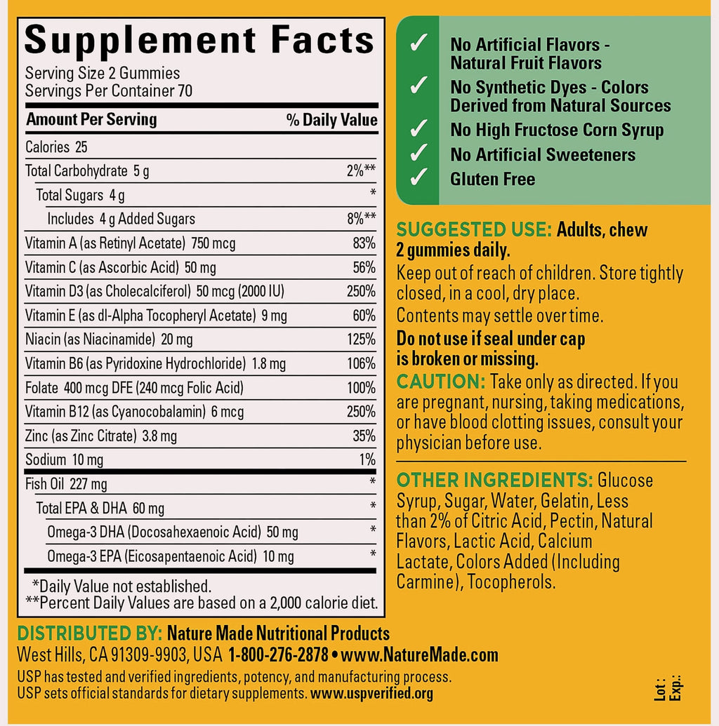 Nature Made Multivitamin + Omega-3 Gummies, 140 Count
