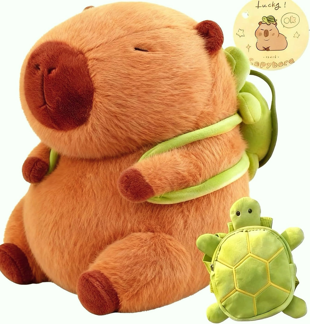 Wonfirang Capybara Plush Toy with Detachable Turtle Backpack