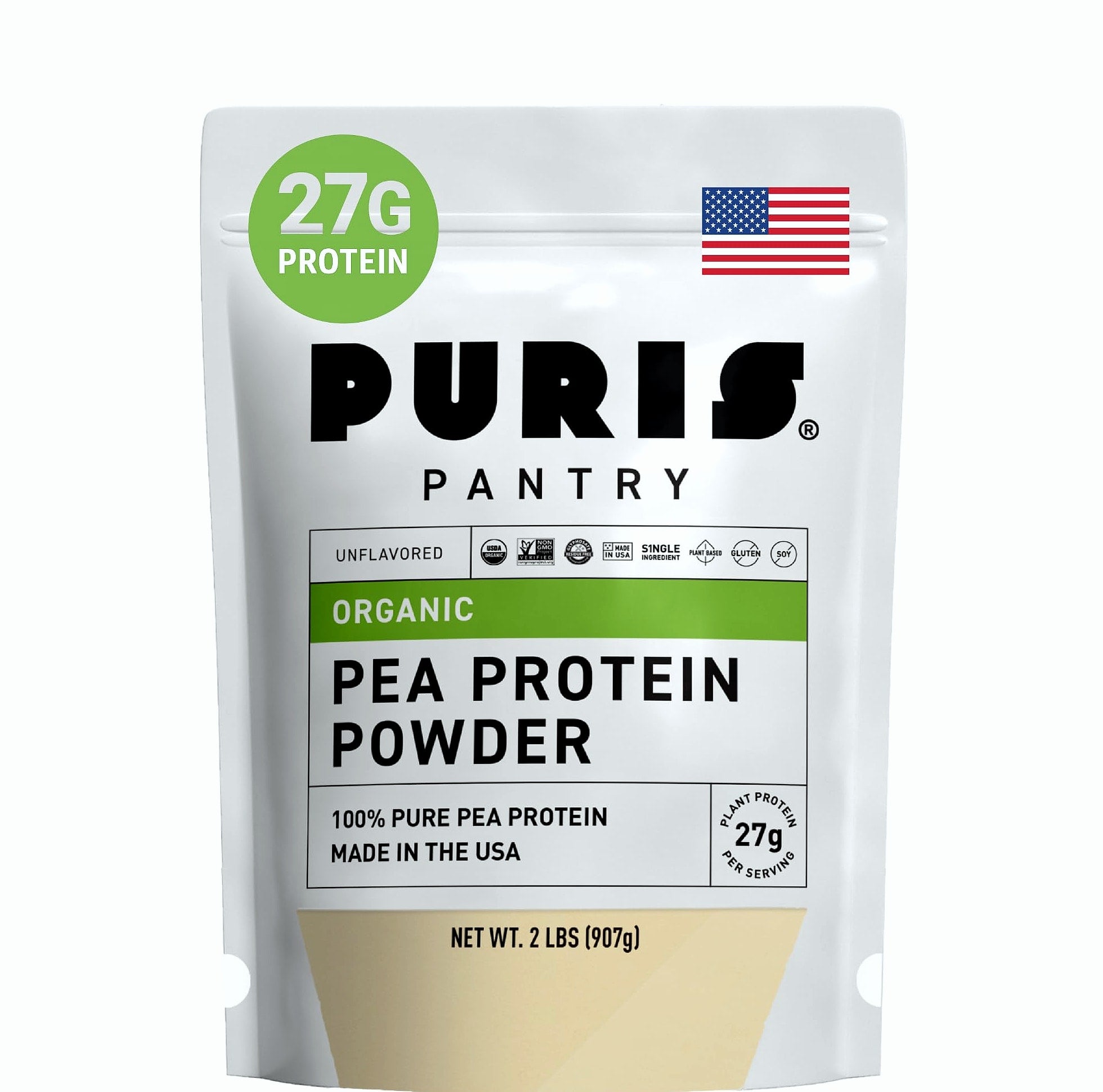 PURIS Organic Pea Protein Powder, 27g Plant Protein Vegan