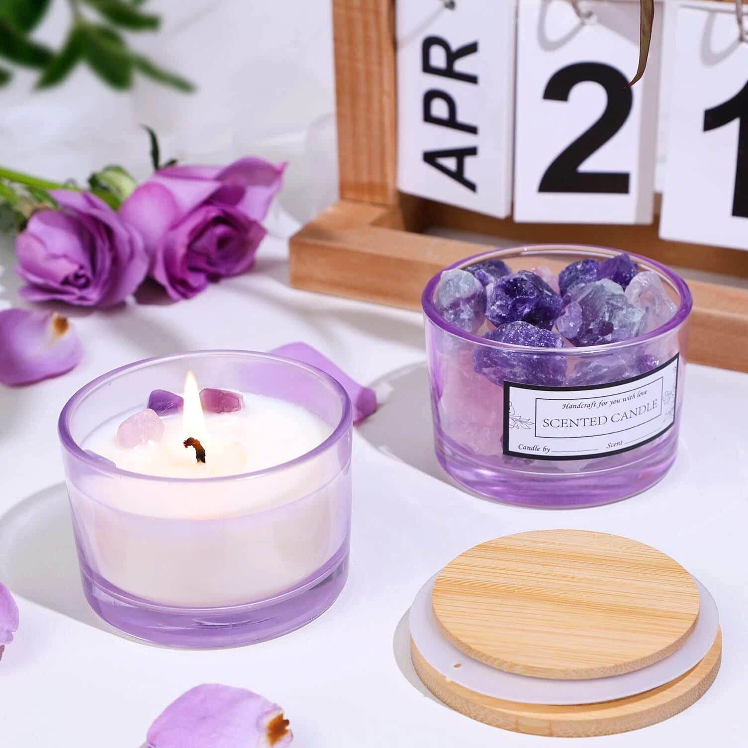 15 Pack 4 oz Glass Candle Jars with Bamboo Lids for Candle Making, Soy Wax