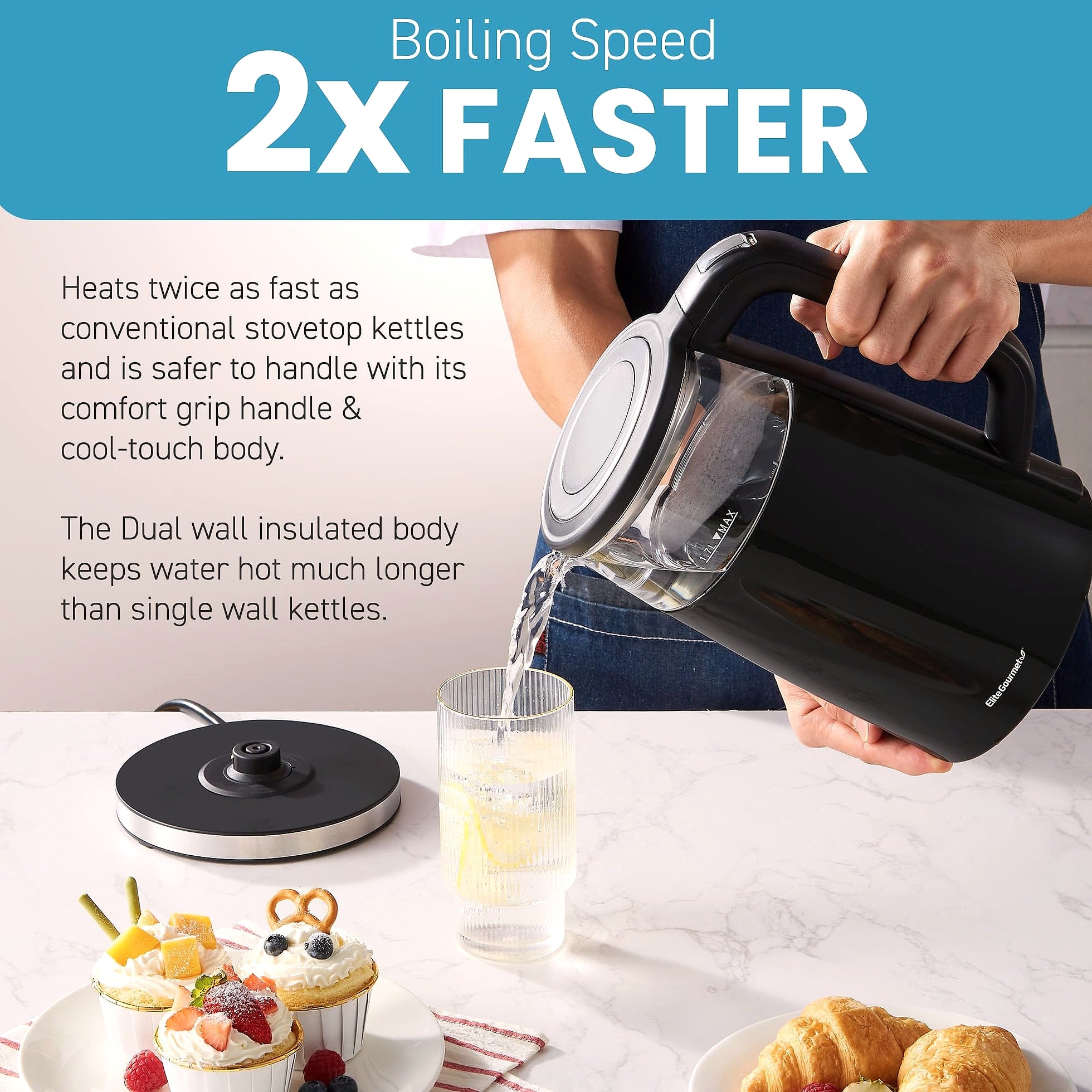 Elite Gourmet 1.7L Electric Tea Kettle with Digital Touchscreen