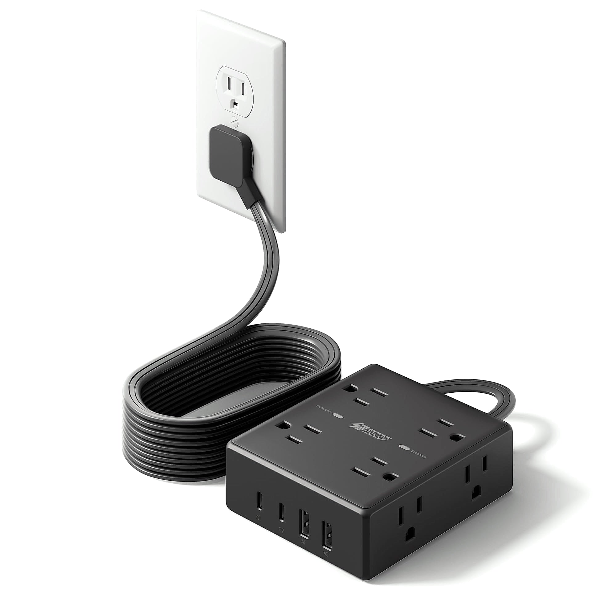 SUPERDANNY 10ft Extension Cord Power Strip, 8 Outlets 4 USB