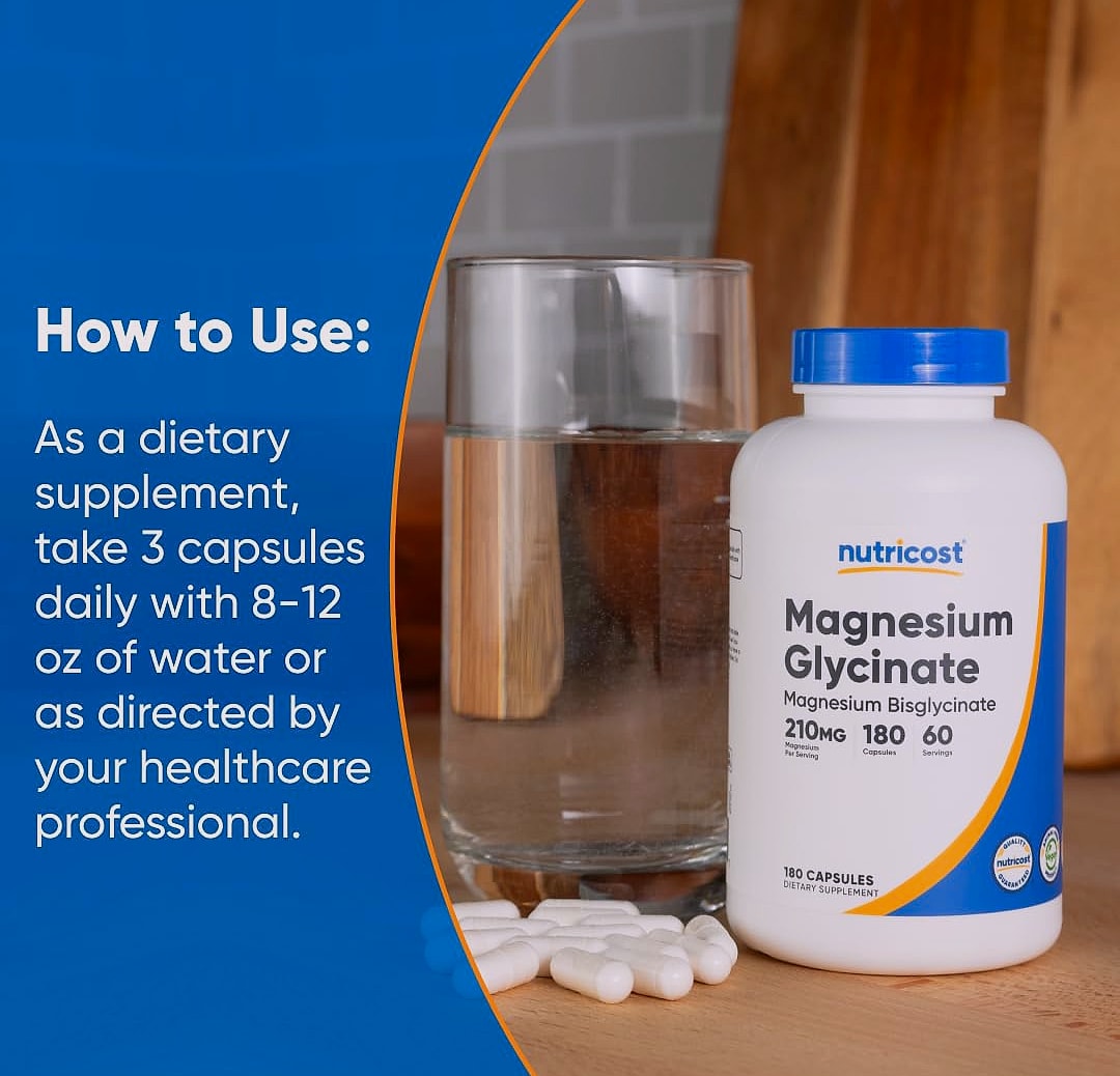 Nutricost Magnesium Glycinate 210mg Capsules, 180 Count