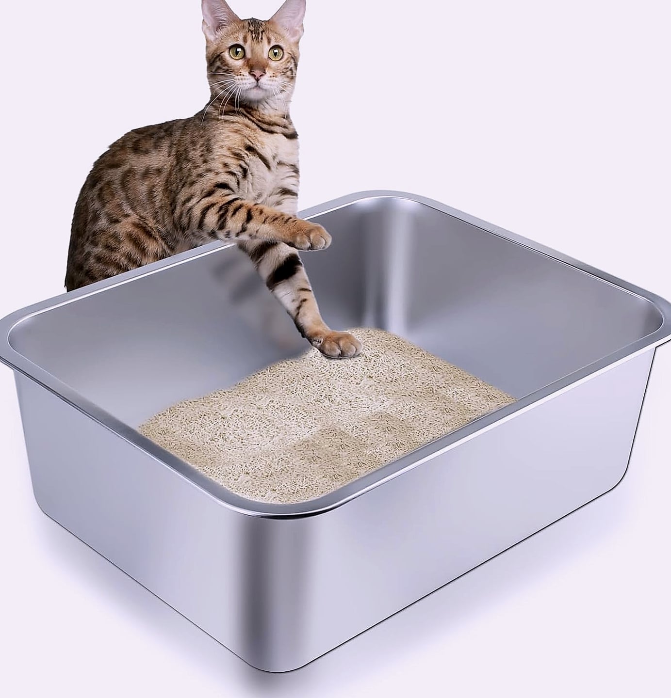 LOPYK Stainless Steel Cat Litter Box, Large 17.7" High-Sided Pan
