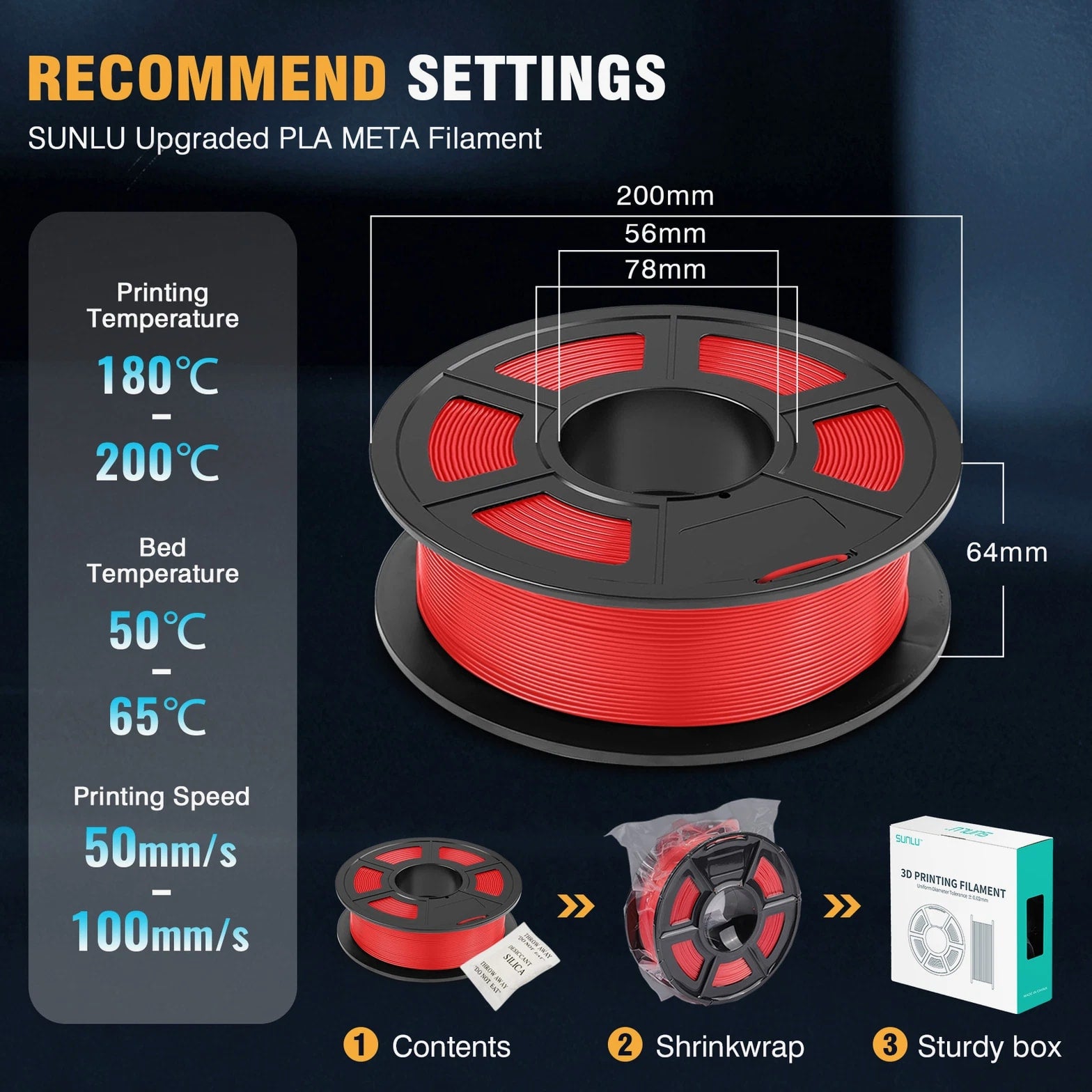SUNLU 1KG 1.75MM High Hardness Meta PLA Filament Highly Fluid for 3D Printer