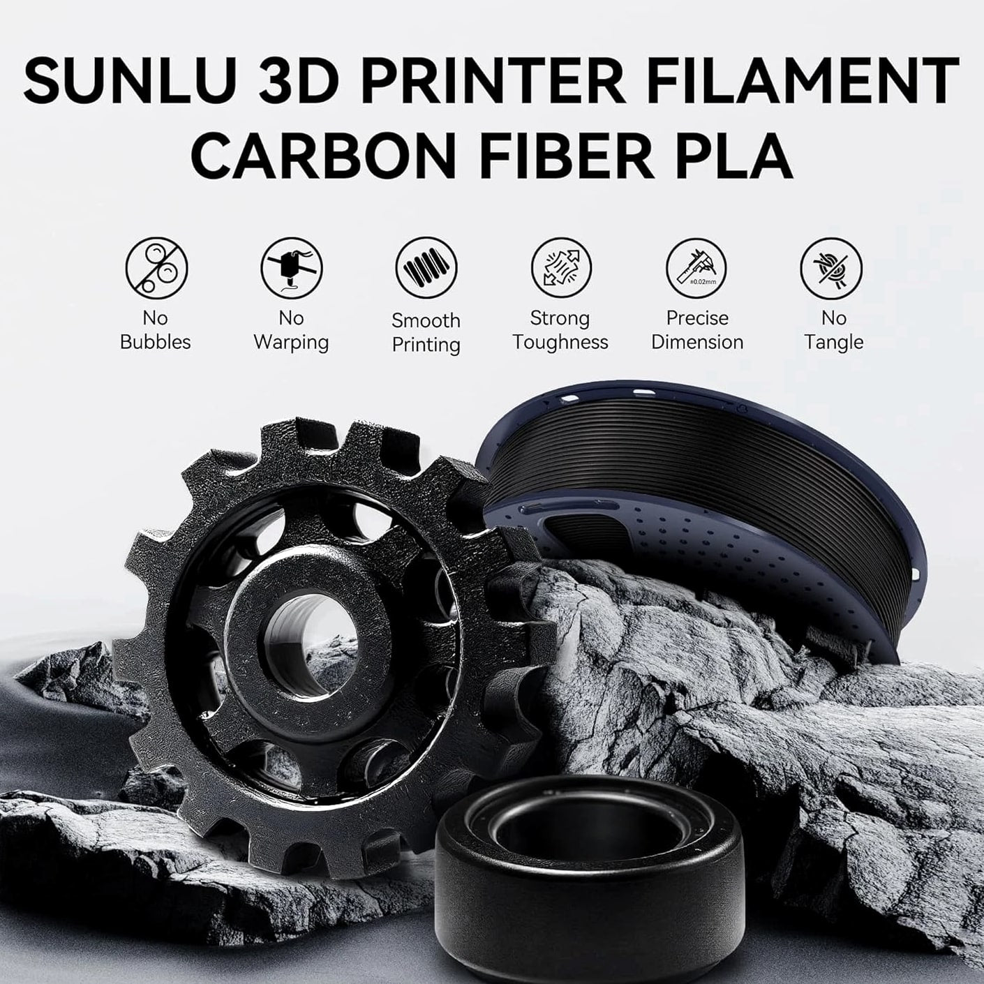 SUNLU Carbon Fiber PETG 3D Printer Filament 1.75mm PETG-CF 1KG, 10% short fiber