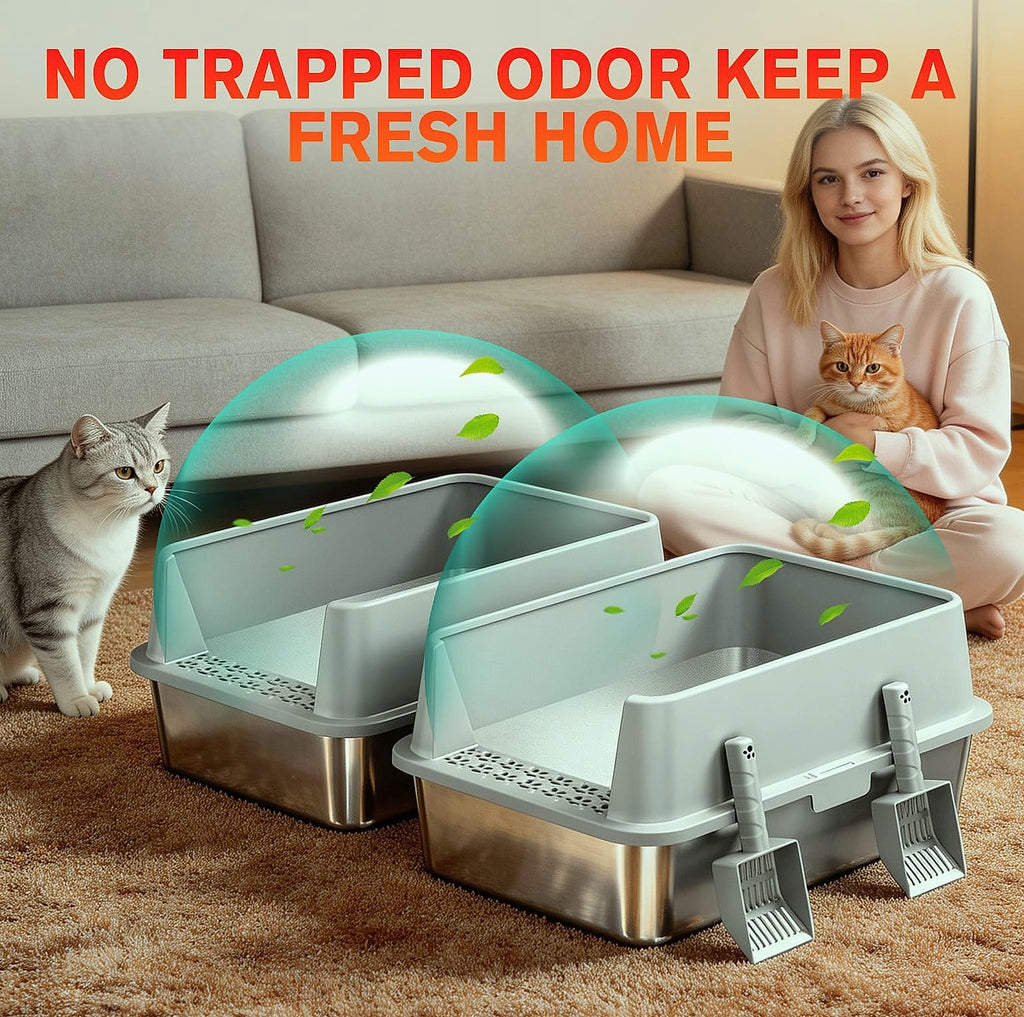 KITCATY Stainless Steel Litter Box 2-Pack XL for Large Cats