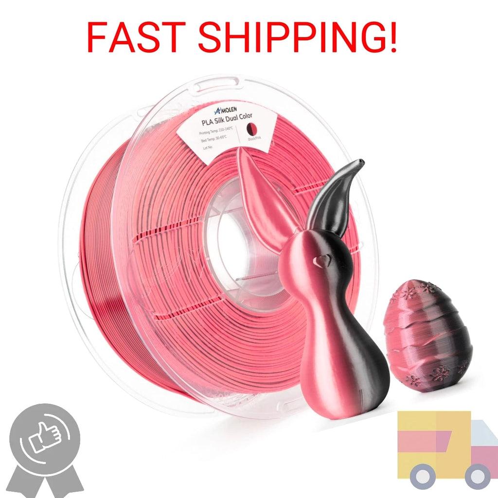 AMOLEN Silk PLA 3D Printer Filament, Dual Color Pink Black PLA 1.75mm, Shiny