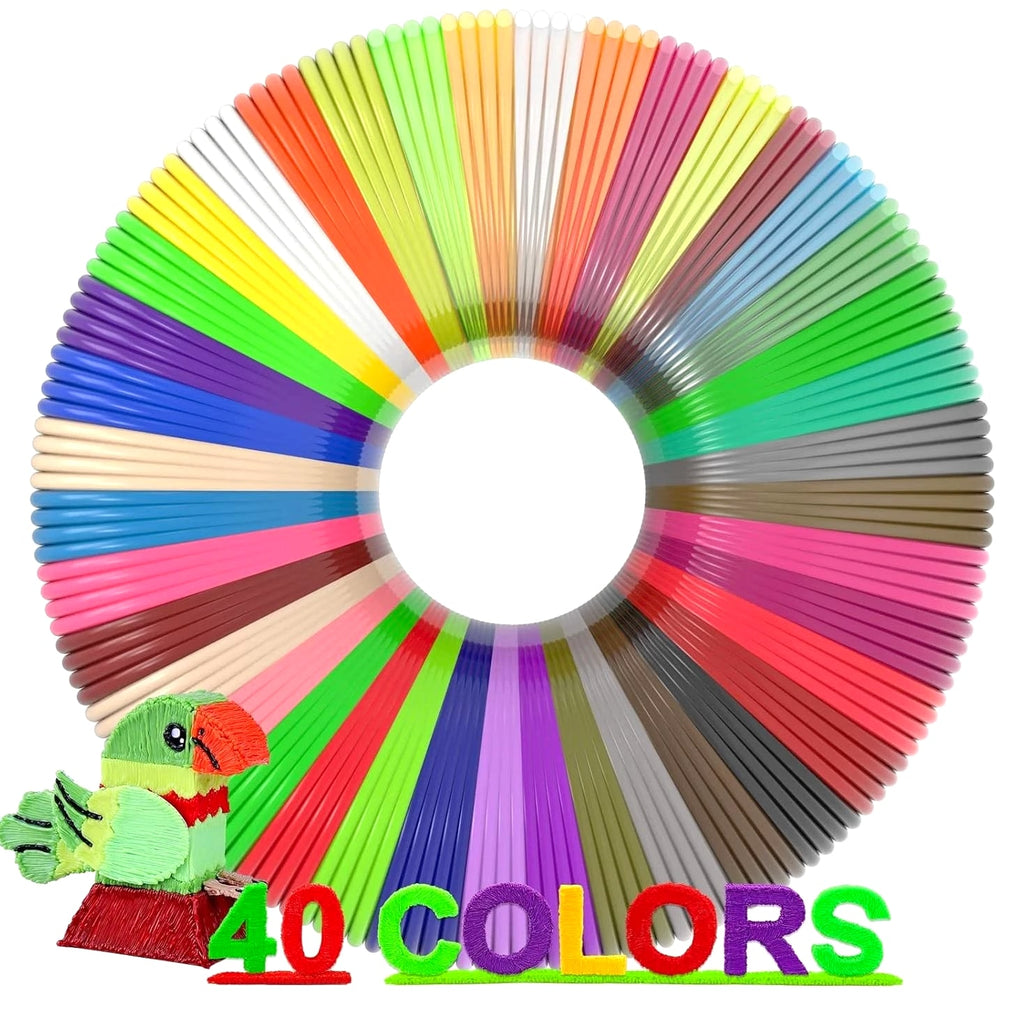 40 Colors 3D Pen Filament Refills 1.75mm PLA, Kid-Safe