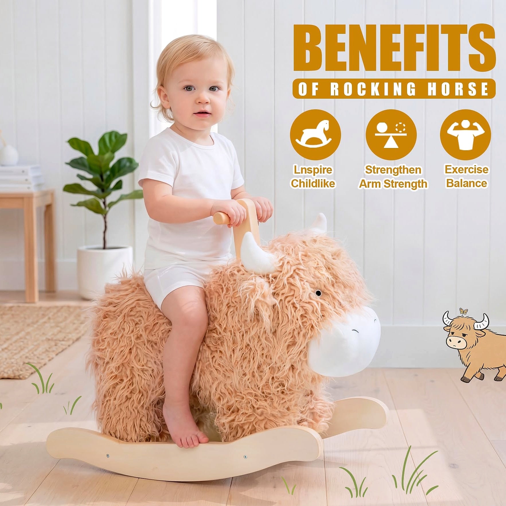Jolie Vallée Wooden Yak Rocking Horse for Toddlers