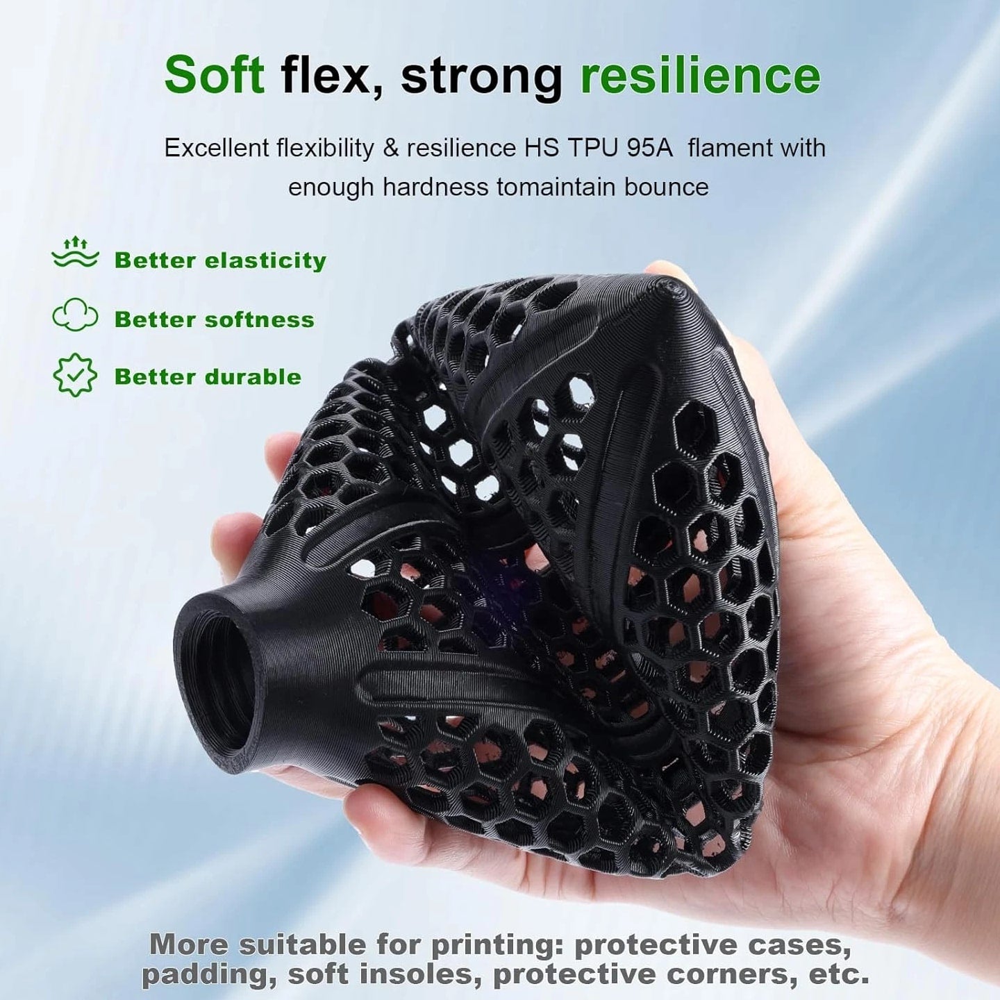 TPU Filament 1.75mm 95A Black - 1kg/2.2lbs High-Speed Flexible 3D Printer Material