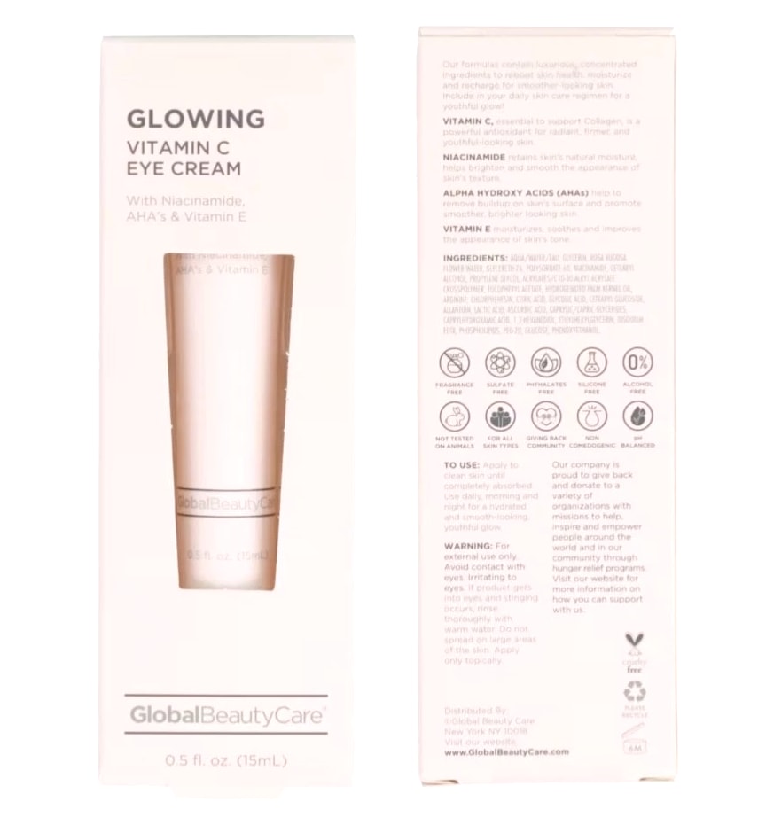 Global Beauty Care Glowing Skincare Collection: Vitamin C Skin Cream, Facial Cleanser & Eye Cream