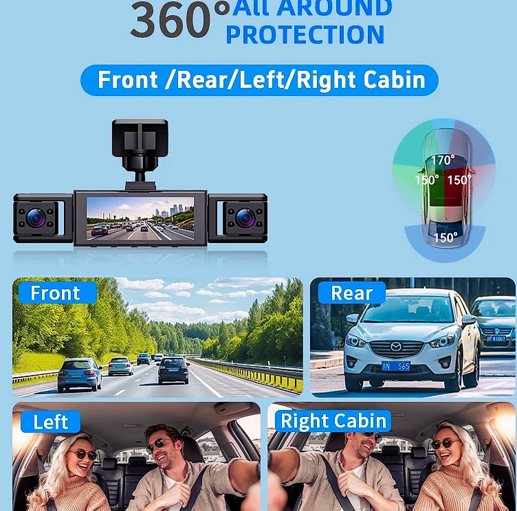 Kolvt 4 Channel 1080P Dash Cam with Front Rear Side Cameras