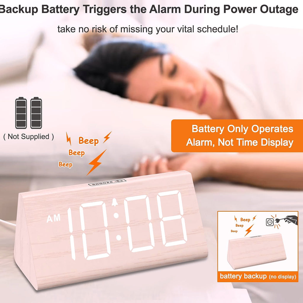 DreamSky Wooden Digital Alarm Clock with USB Charger Port