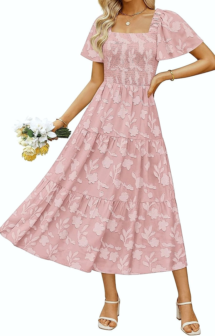 ZESICA Women's Boho Floral Midi Dress Summer Casual