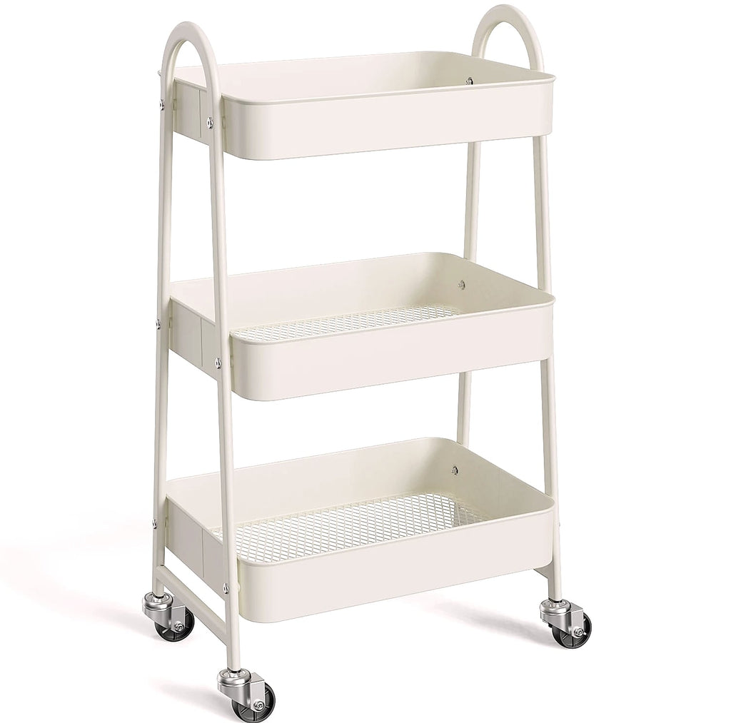3-Tier Rolling Storage Cart Metal Kitchen Bathroom Organizer 16.9" x 12.2" x 30.9"