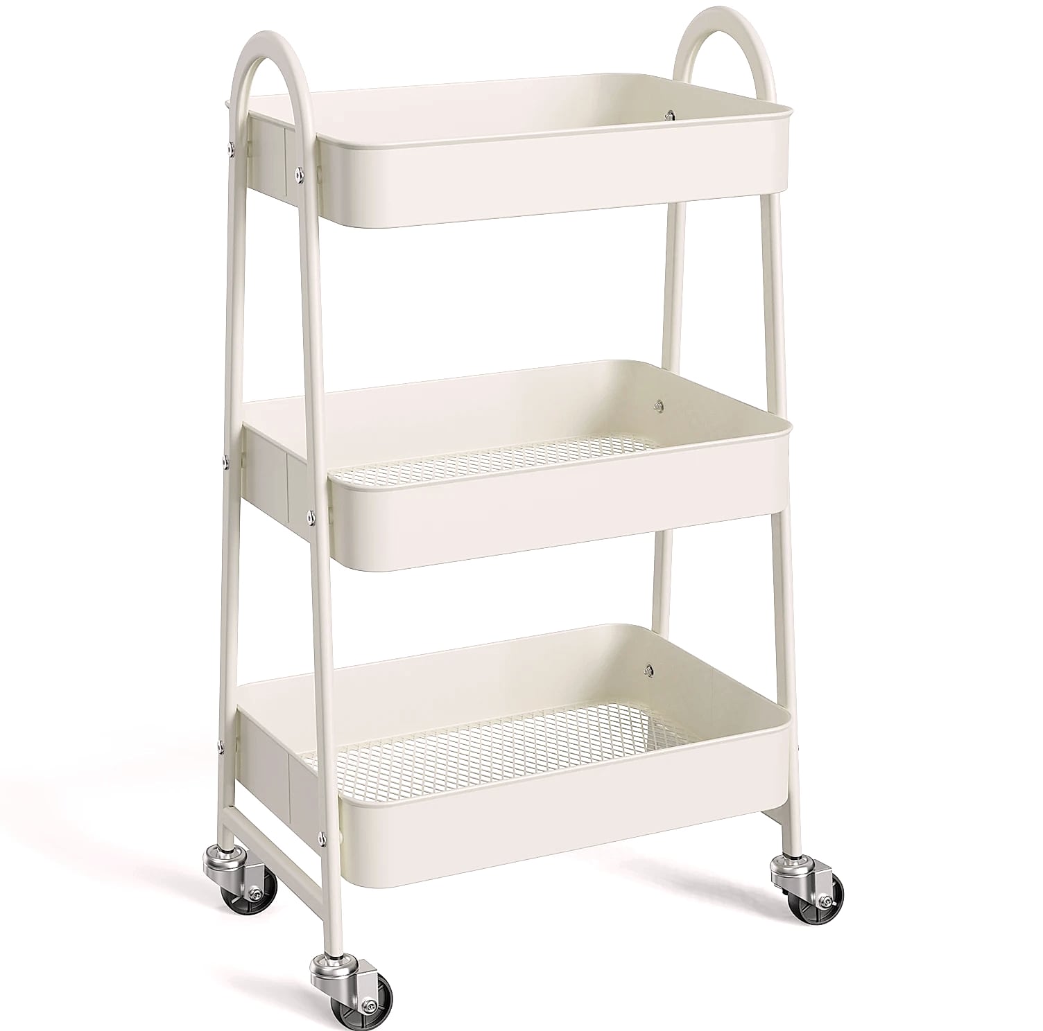 3-Tier Rolling Storage Cart Metal Kitchen Bathroom Organizer 16.9" x 12.2" x 30.9"