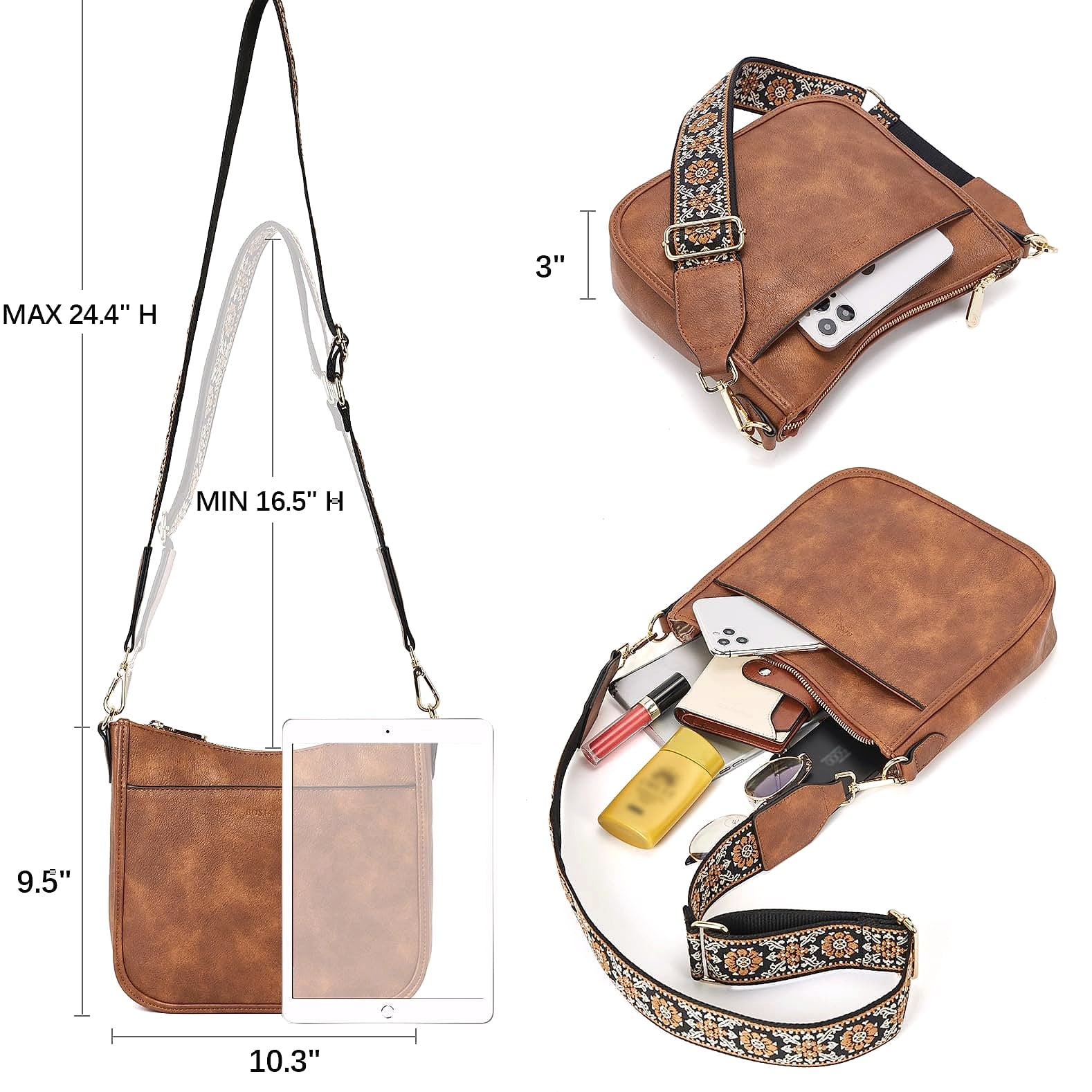 BOSTANTEN Women's Vegan Leather Crossbody Bag Hobo Shoulder Purse