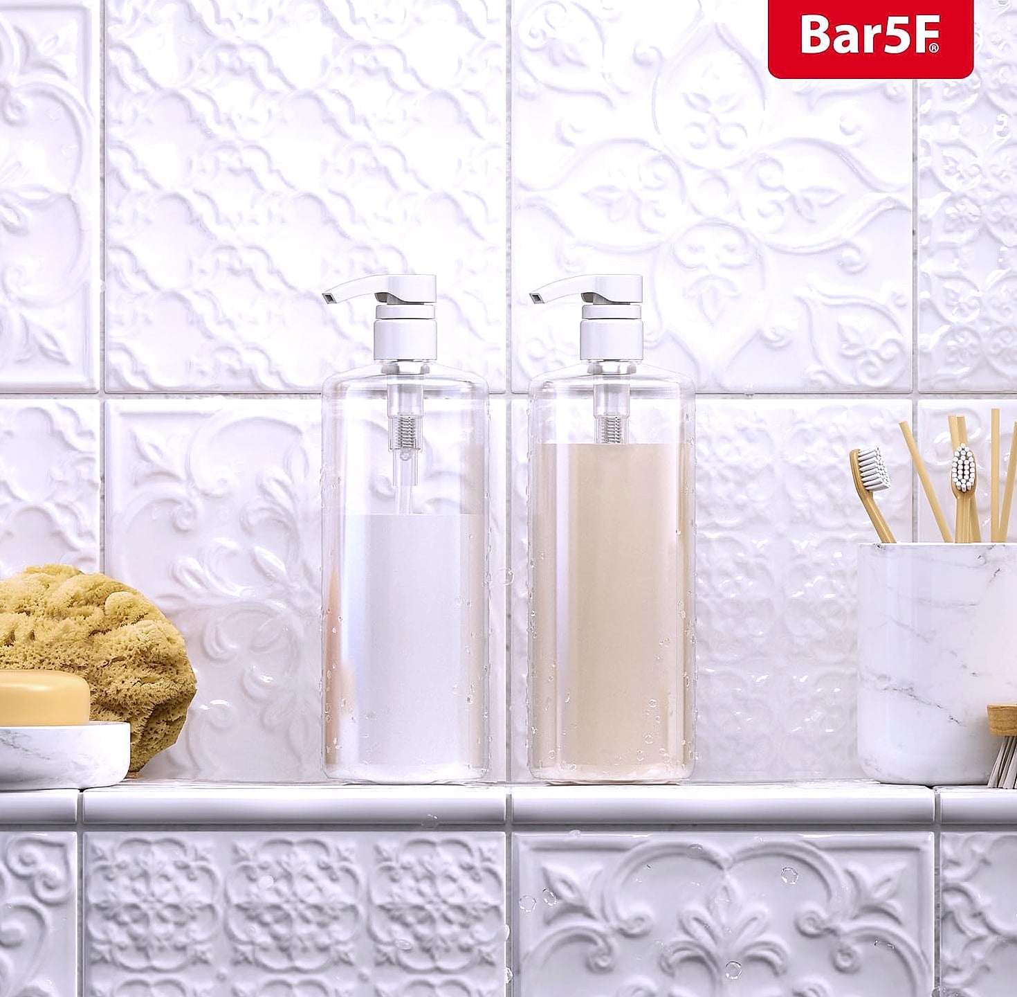 Bar5F Shampoo Conditioner Pump Dispenser, 1L Bottle, 2 Pack