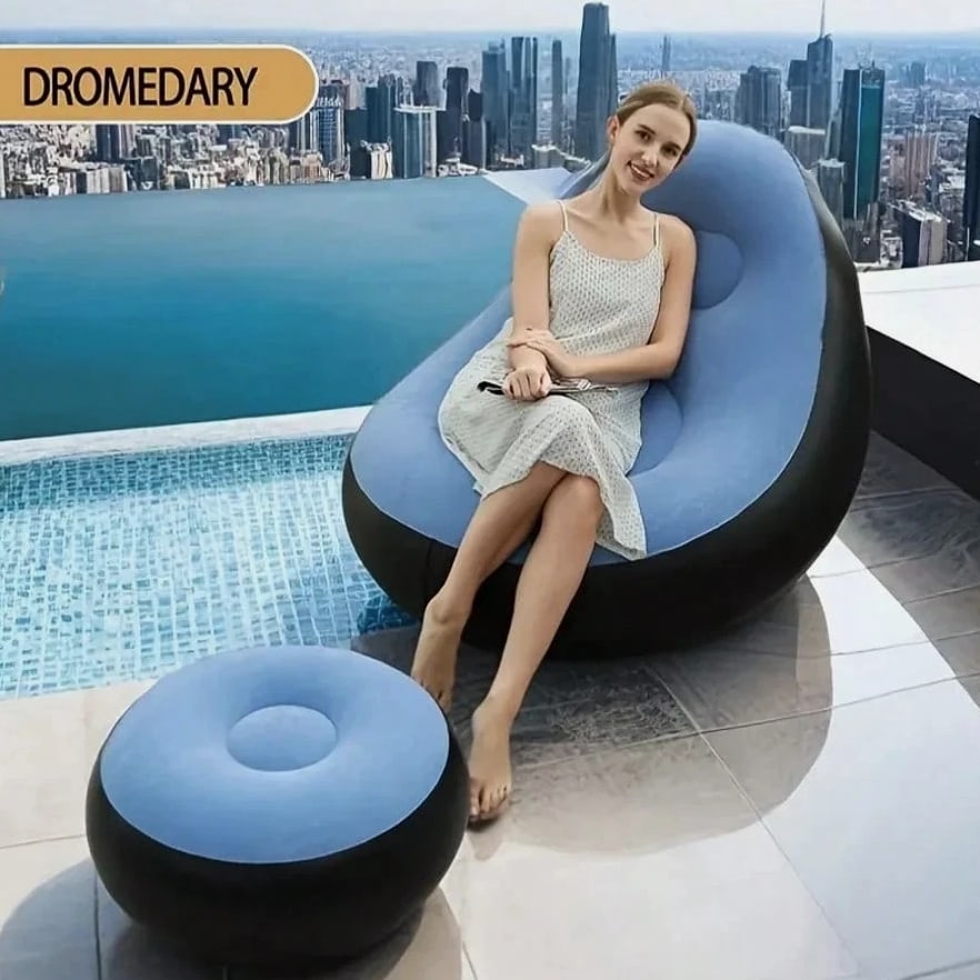 Plush Adult Inflatable Lounge Chair with Ottoman - Portable Cozy Air Sofa