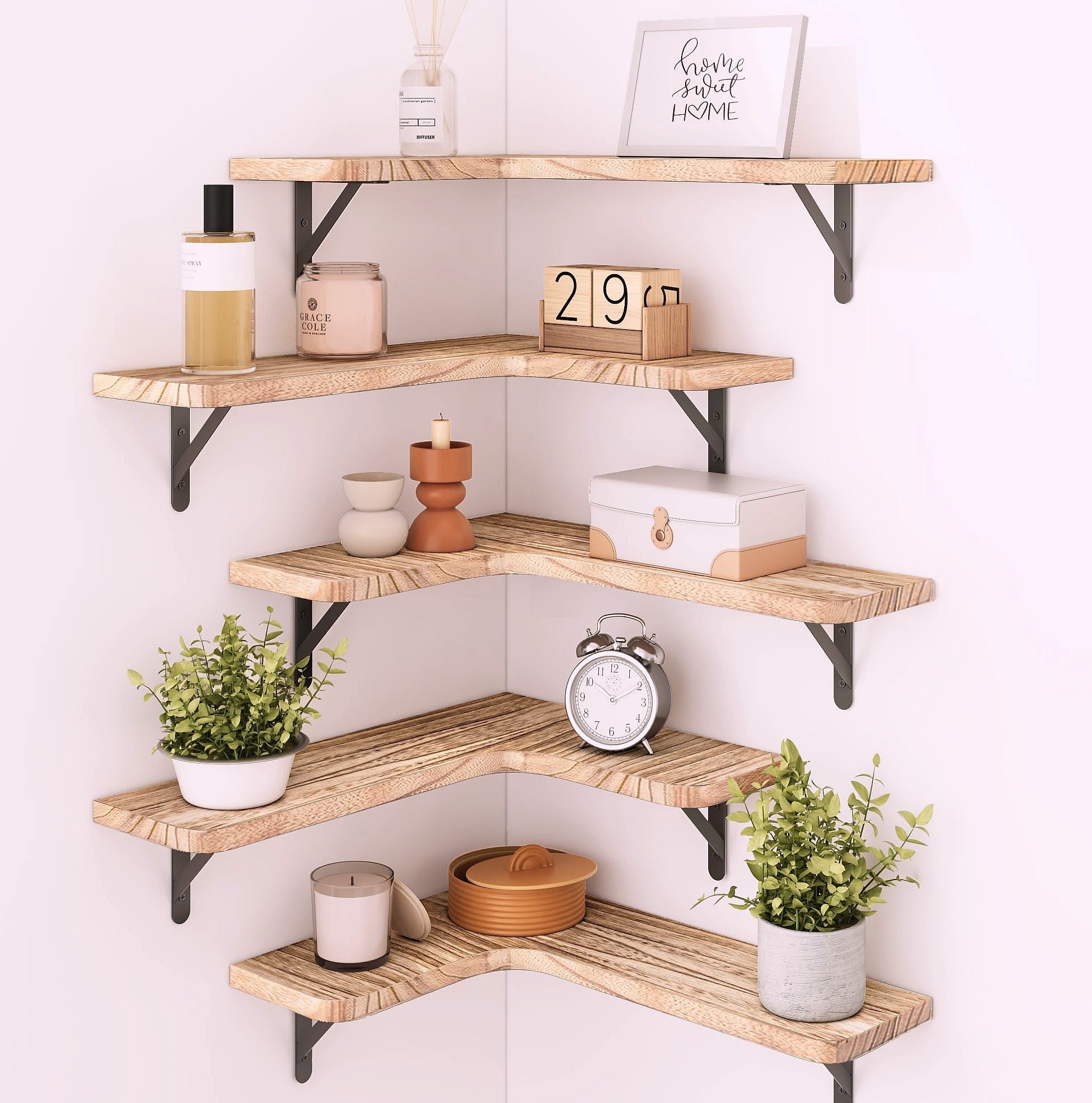 Fixwal Corner Floating Shelves Set of 5, Dark Carbonized Black