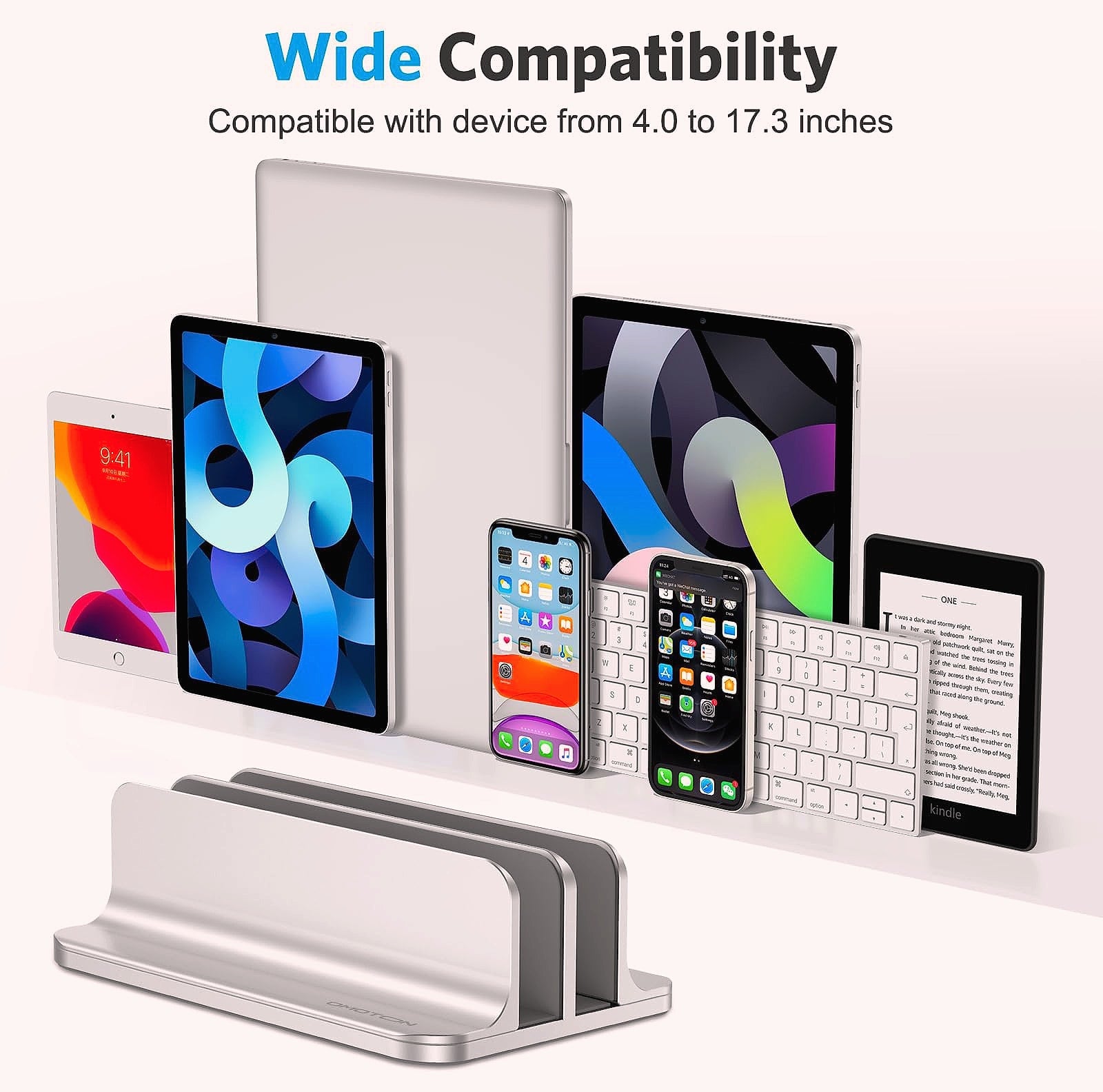 OMOTON Vertical Laptop Stand Double Dock Aluminum Silver