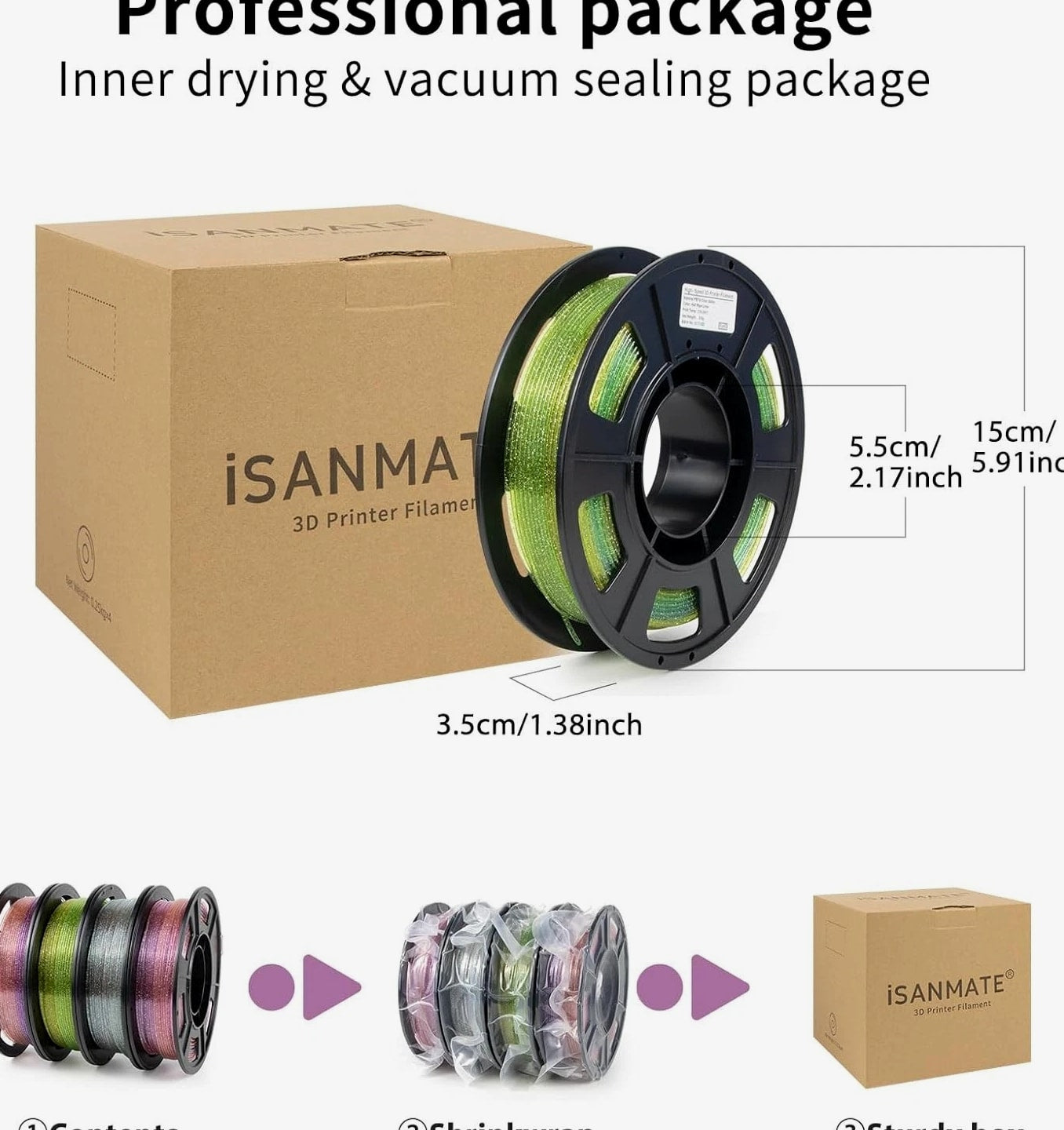 Premium PETG Filament 1.75mm - Transparent Glitter, 4 Spools, Long-Lasting