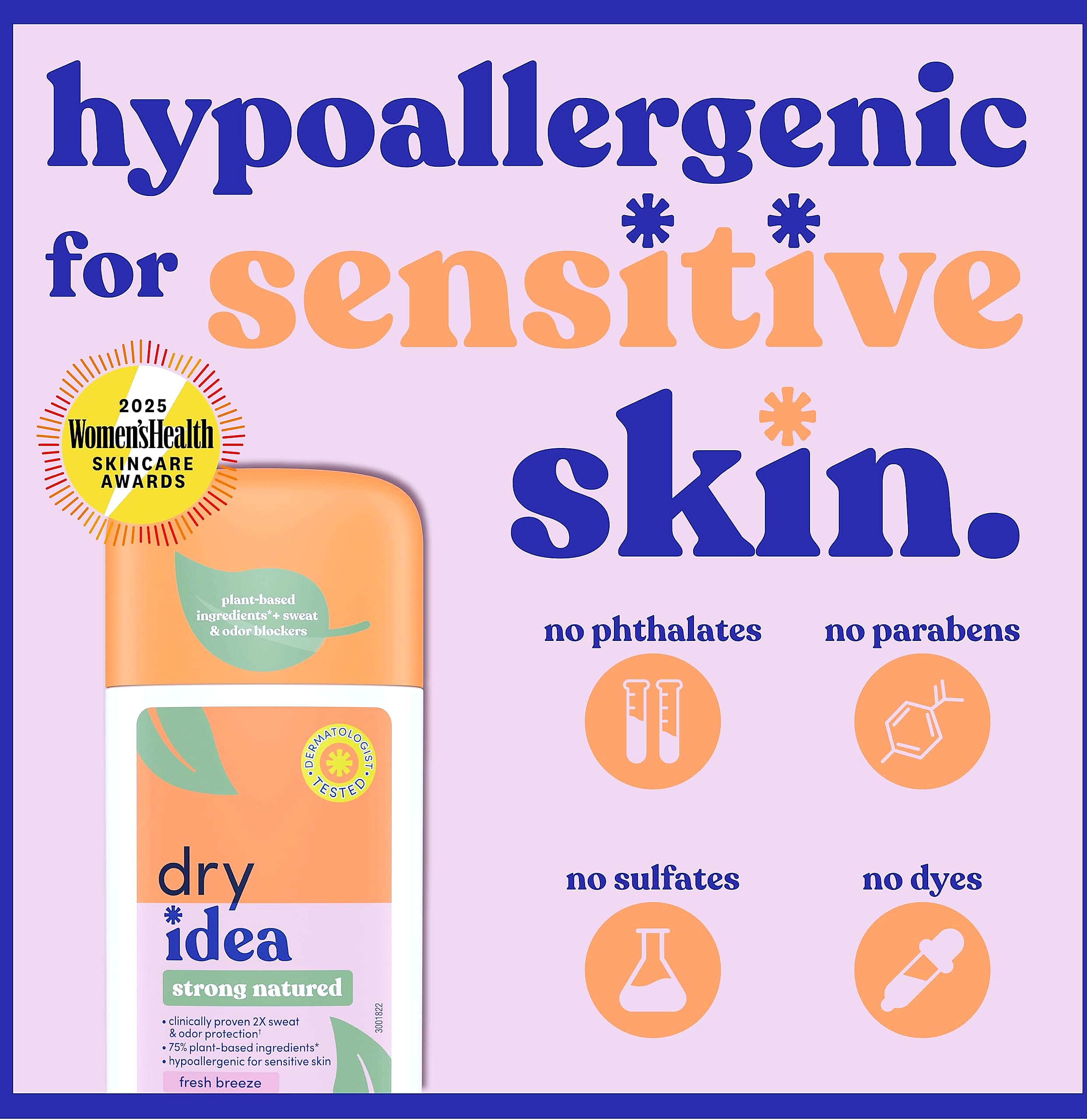 Dry Idea Plant-Based Antiperspirant, 72Hr Sweat Control, 3-Pack