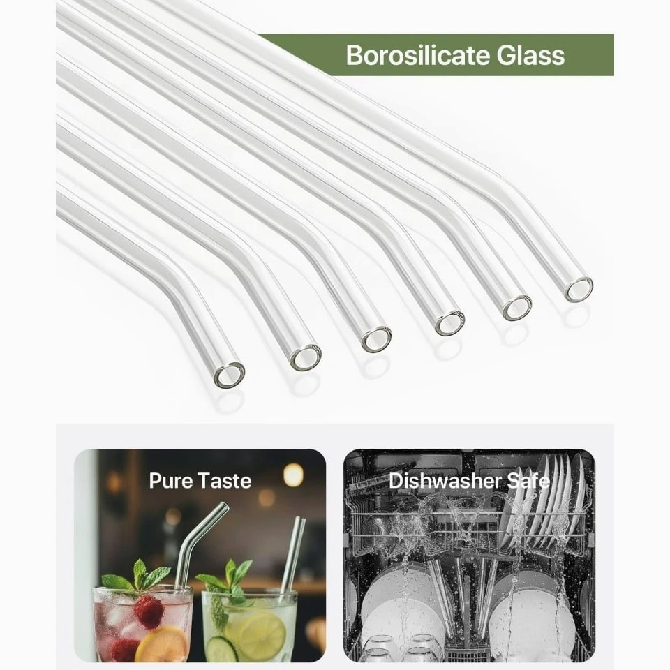 Reusable Clear Glass Drinking Straws 18 Pack: 8 Straight & 6 Bent 10mm x 8.5
