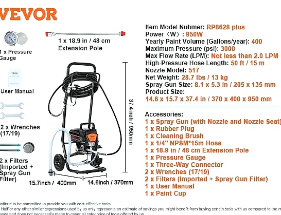 SucceBuy 950W Airless Paint Sprayer, 3000PSI Electric Sprayer