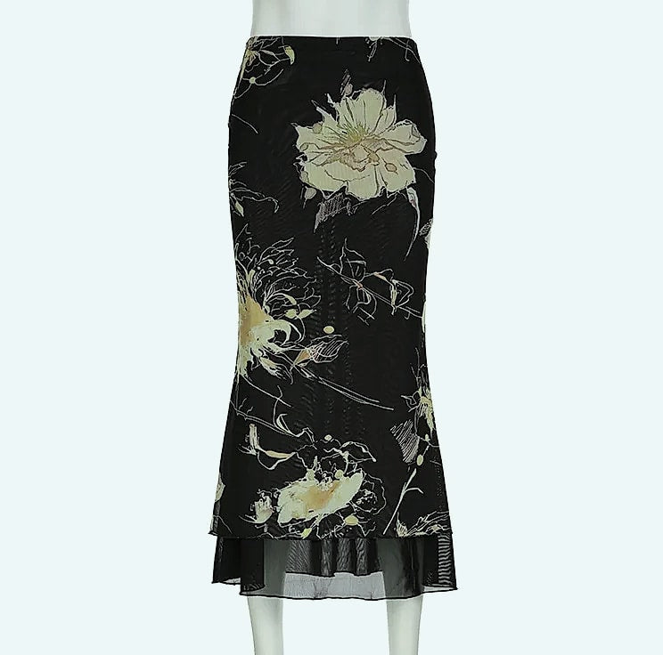 Goth Dark Y2K Double Layer Mesh A-Line Skirt Fairy