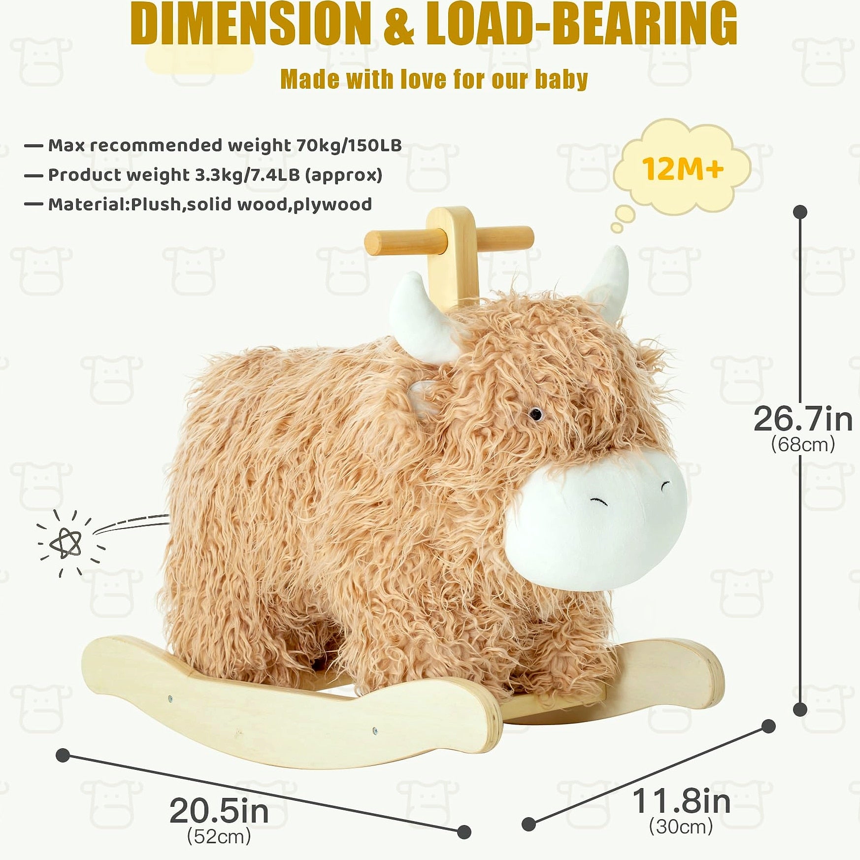 Jolie Vallée Wooden Yak Rocking Horse for Toddlers