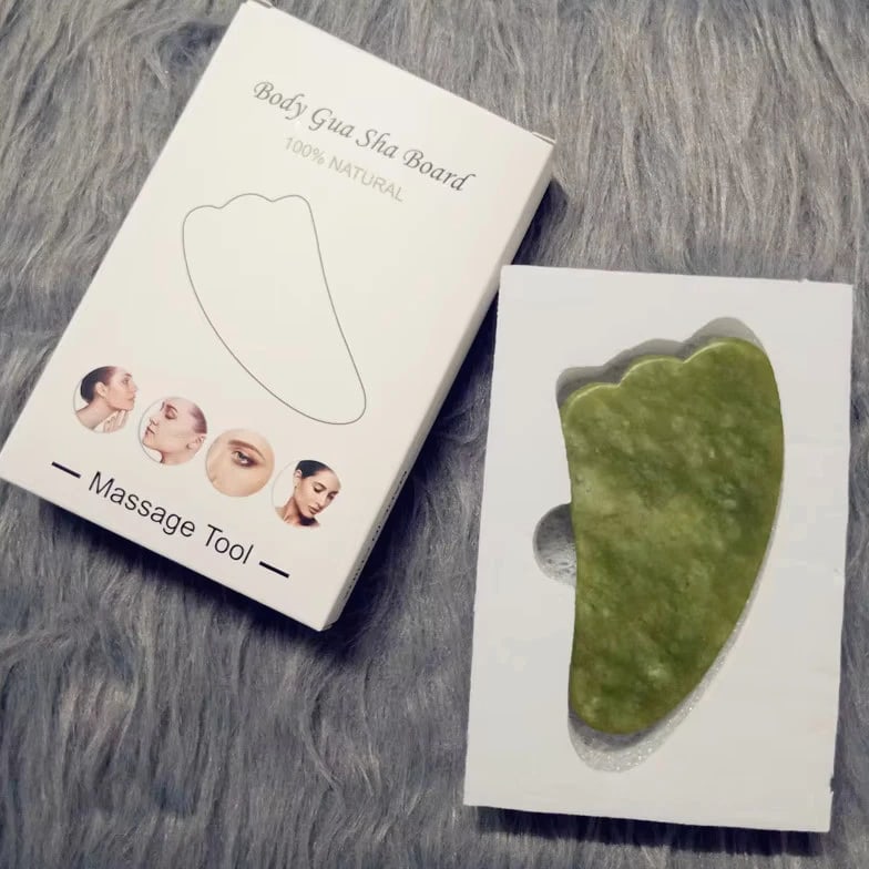 Genuine Jade Stone Massage Natural Quartz Scraper Jade Roller Gua Sha Set - White