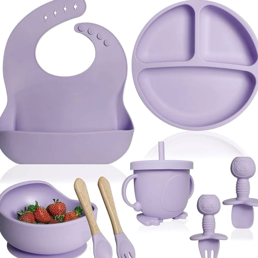 Silicone Baby Feeding Set, Suction Plate Bowl Set ( Colour Purple )