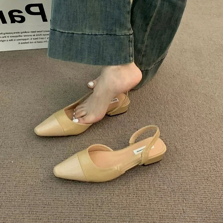 ZYXZ Pointed Toe Flat Sandals Women Summer PU Leather