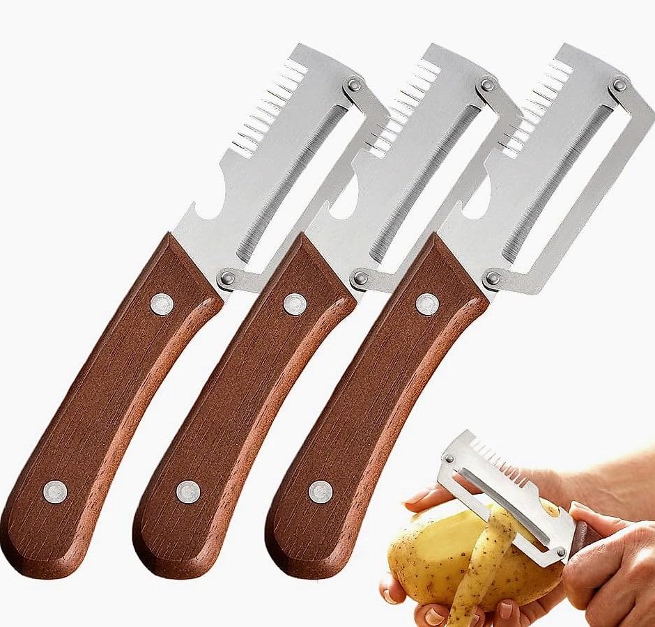 Vegetable Peeler with Wooden Handle and Bottle Opener