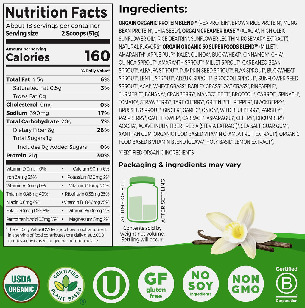 Orgain Organic Vegan Protein Powder with 50 Superfoods