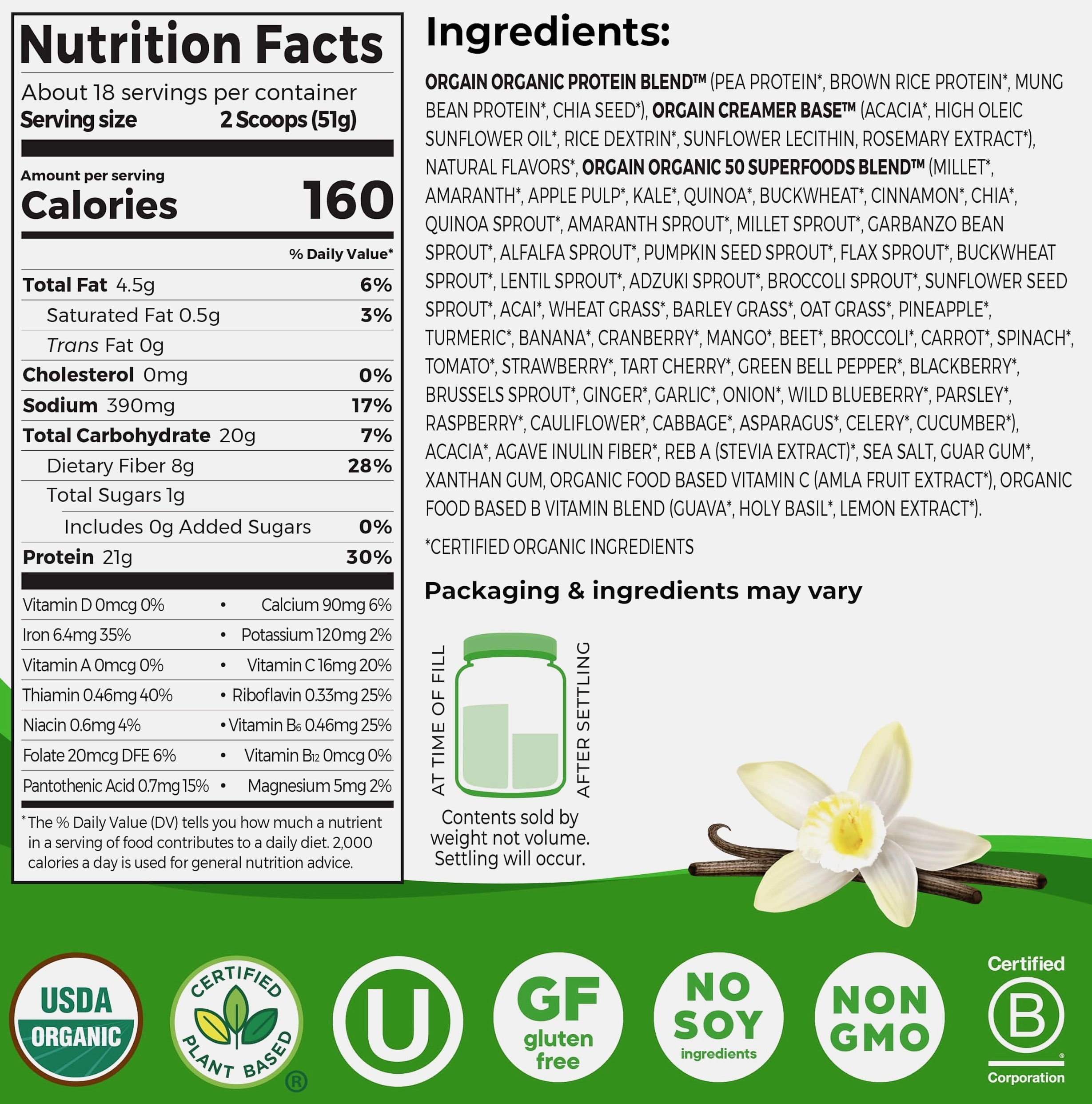 Orgain Organic Vegan Protein Powder with 50 Superfoods