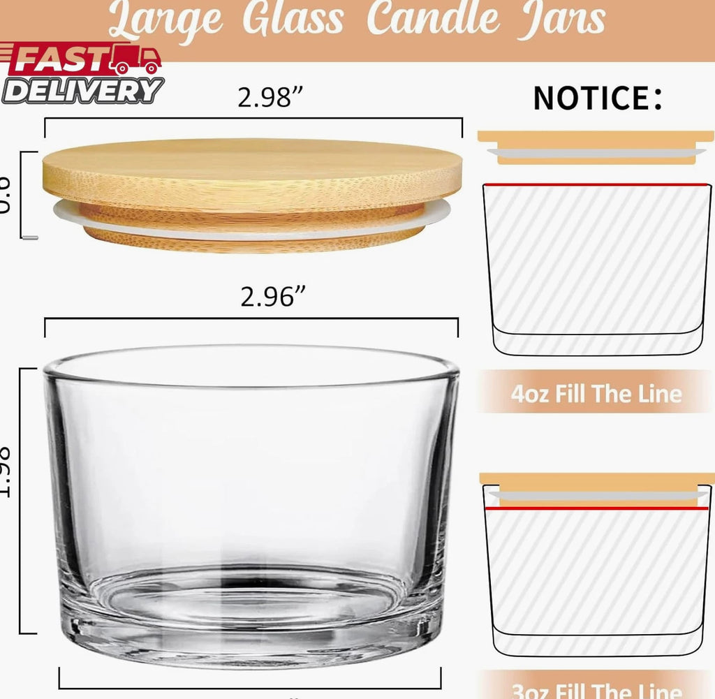 4 Oz Clear Candle Jars (15 Pack) - Small Wide Mouth Glass Jars with Bamboo Lids
