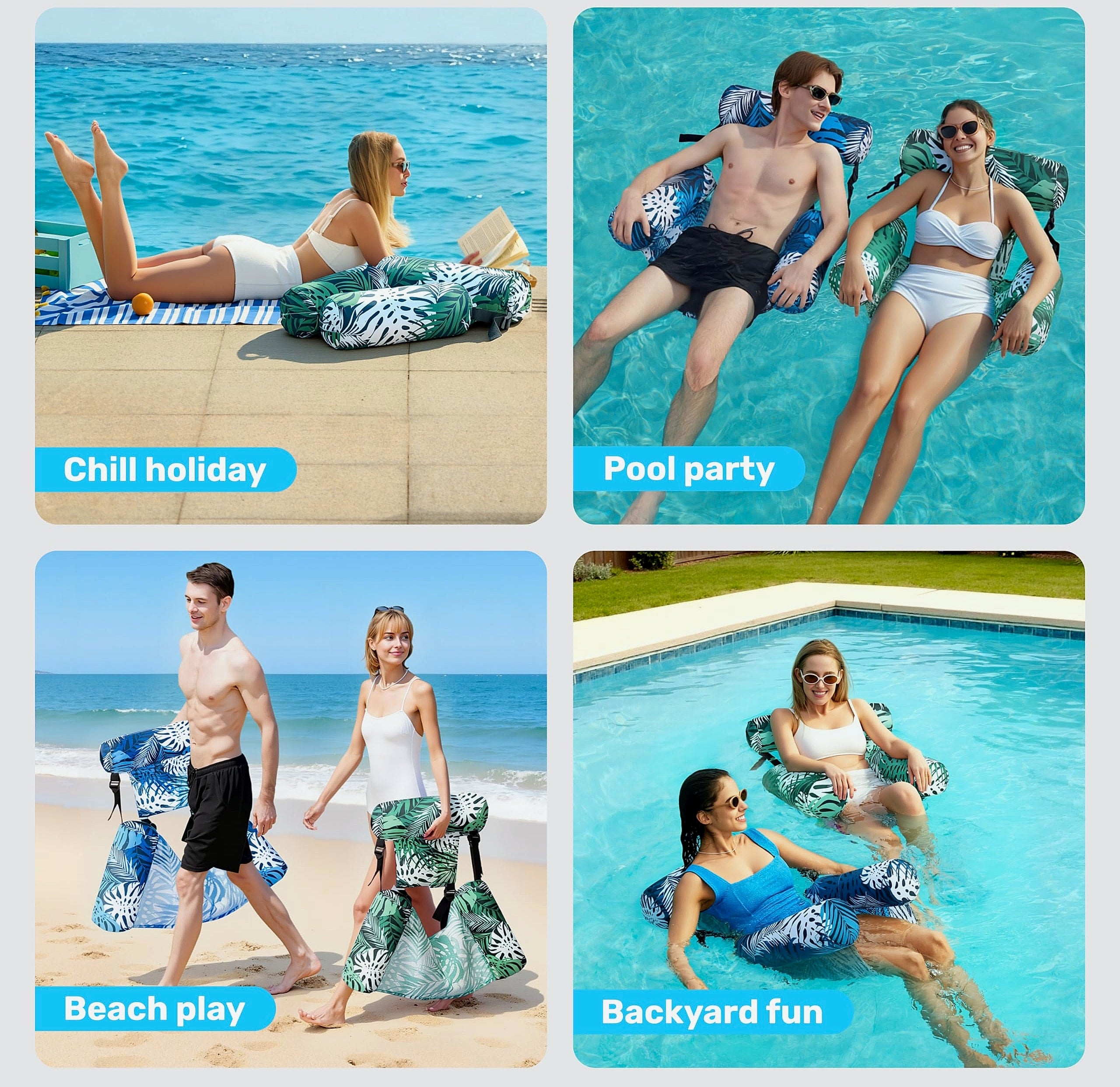 Sloosh Inflatable Pool Float Chairs, 2 Pack Floating Lounges