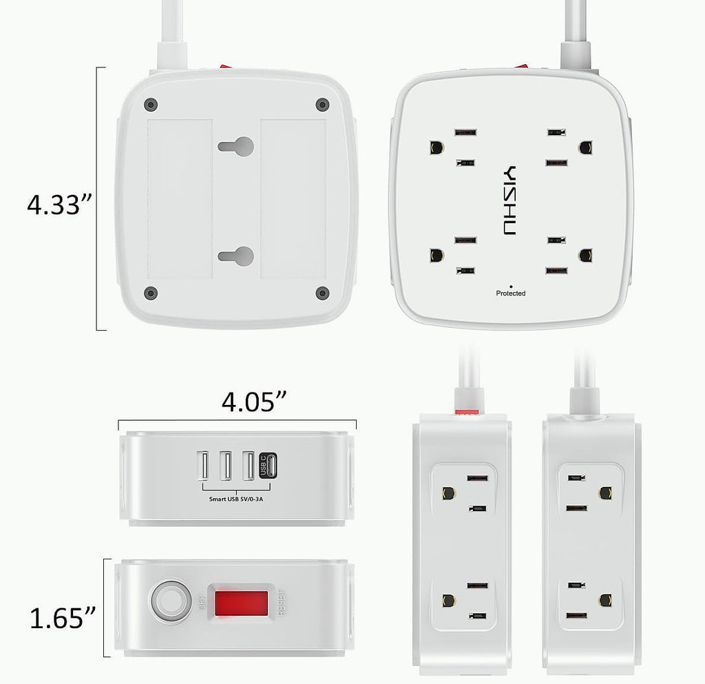 YISHU 6 Ft Surge Protector Power Strip, 8 Outlets 4 USB