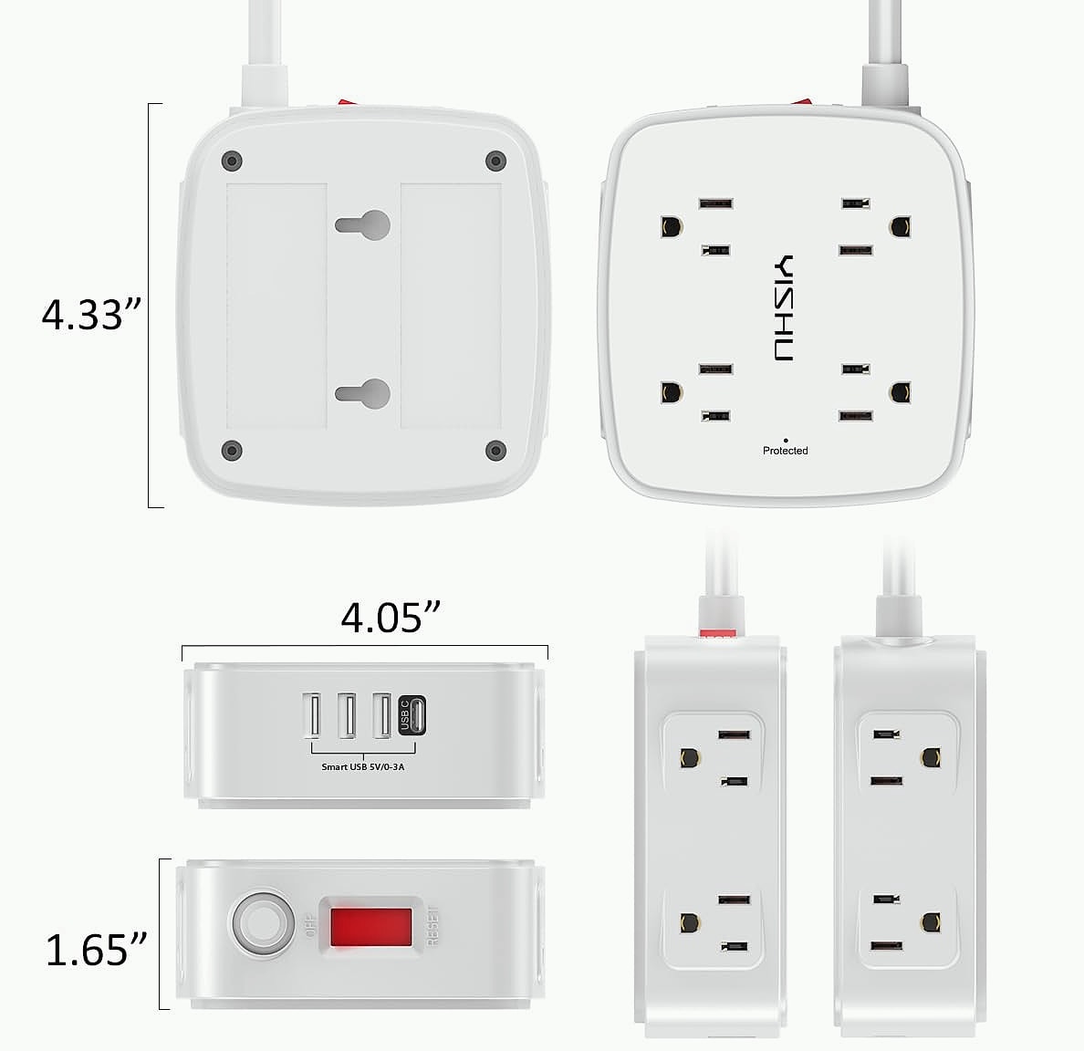 YISHU 6 Ft Surge Protector Power Strip, 8 Outlets 4 USB