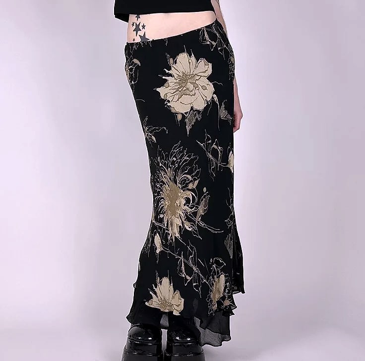 Goth Dark Y2K Double Layer Mesh A-Line Skirt Fairy
