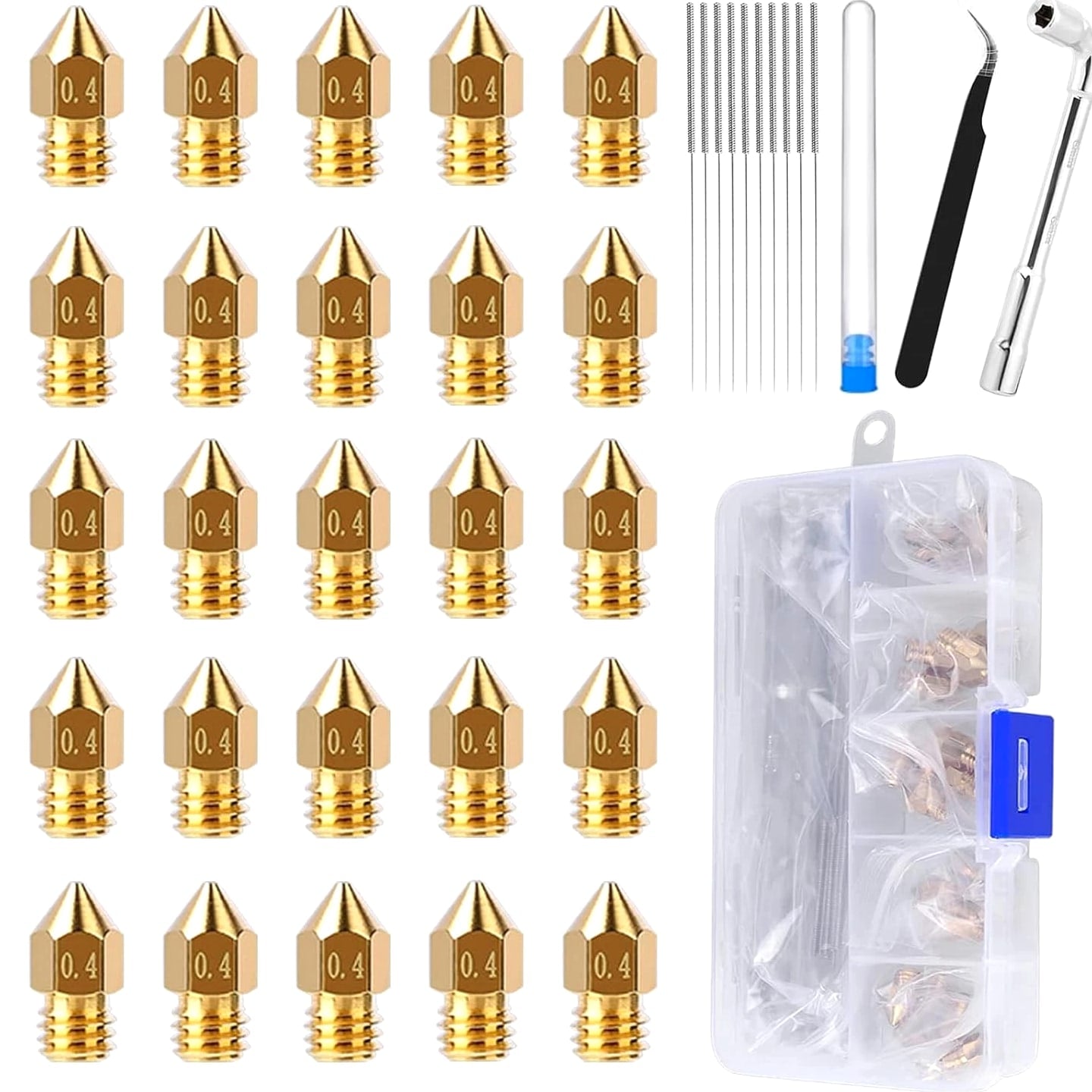 25 PCS Ender 3 V2 Nozzles, 3D Printer Extruder Hardened Steel Nozzle 0.4mm