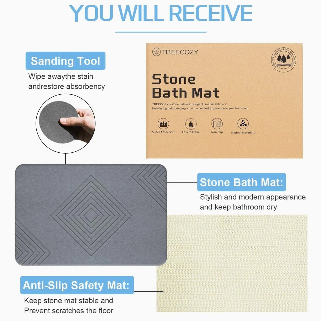 BIOIWGY Diatomite Stone Bath Mat - Fast Drying, Non-Slip Shower Mat, Super Absor